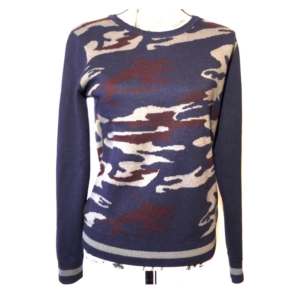 TNA Camouflage Wool Green Black Purple Sweater Small EUC
